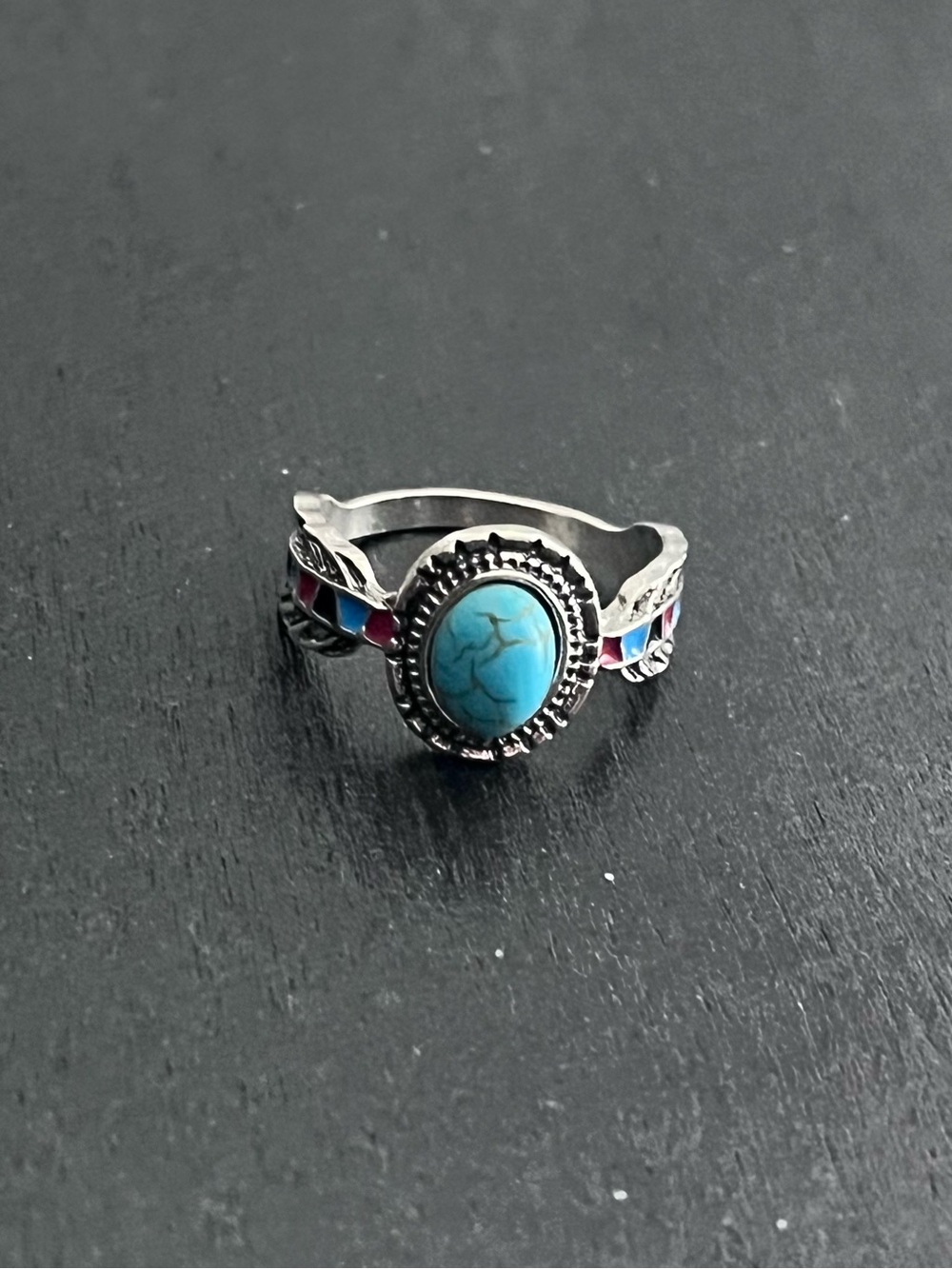 Turquoise Boho Tribal Feather Ring